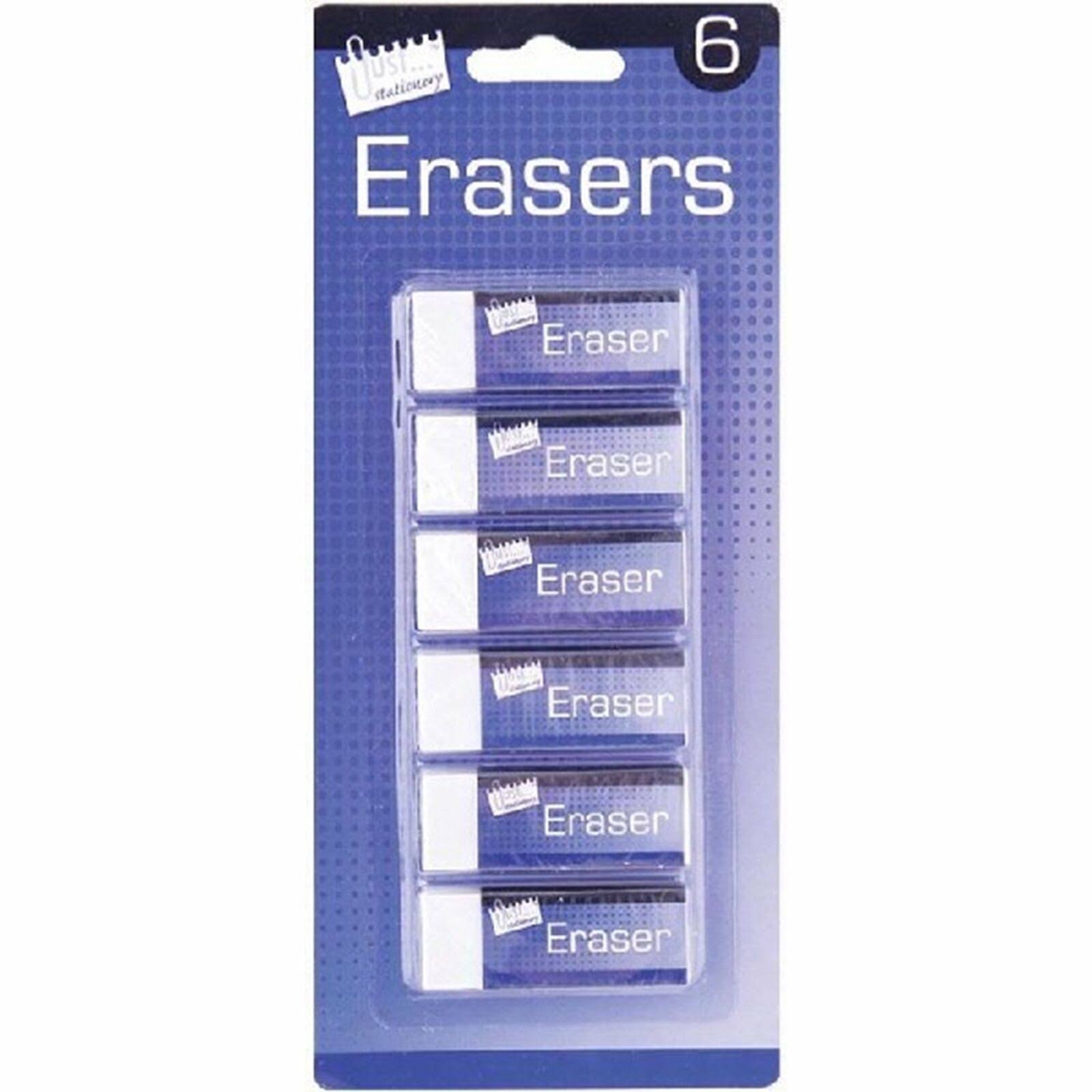 Just Stationery Erasers, White, (Pack of 6)