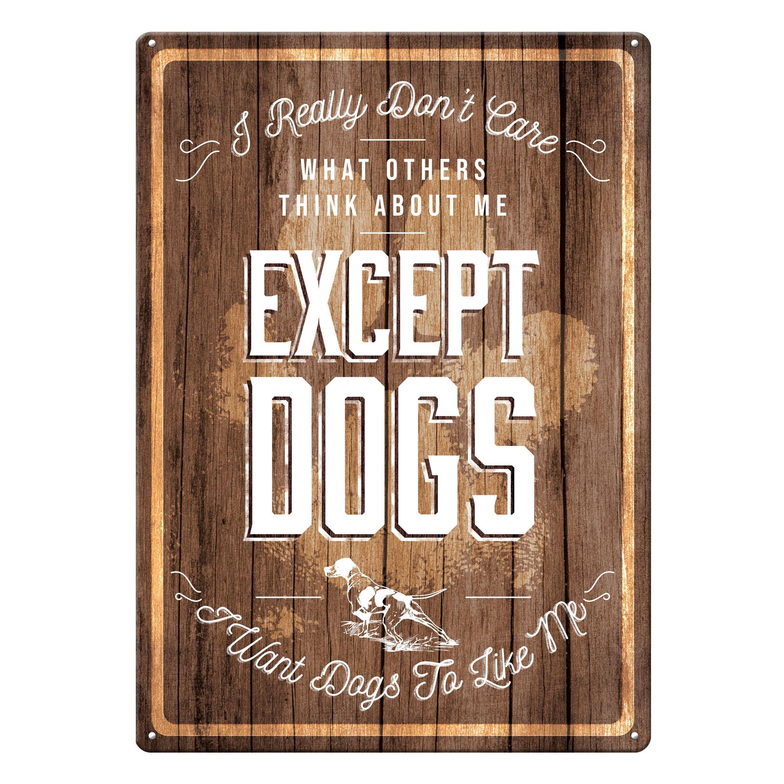 River's Edge Tin Sign, Except Dogs, 12 x 17 in, 1483