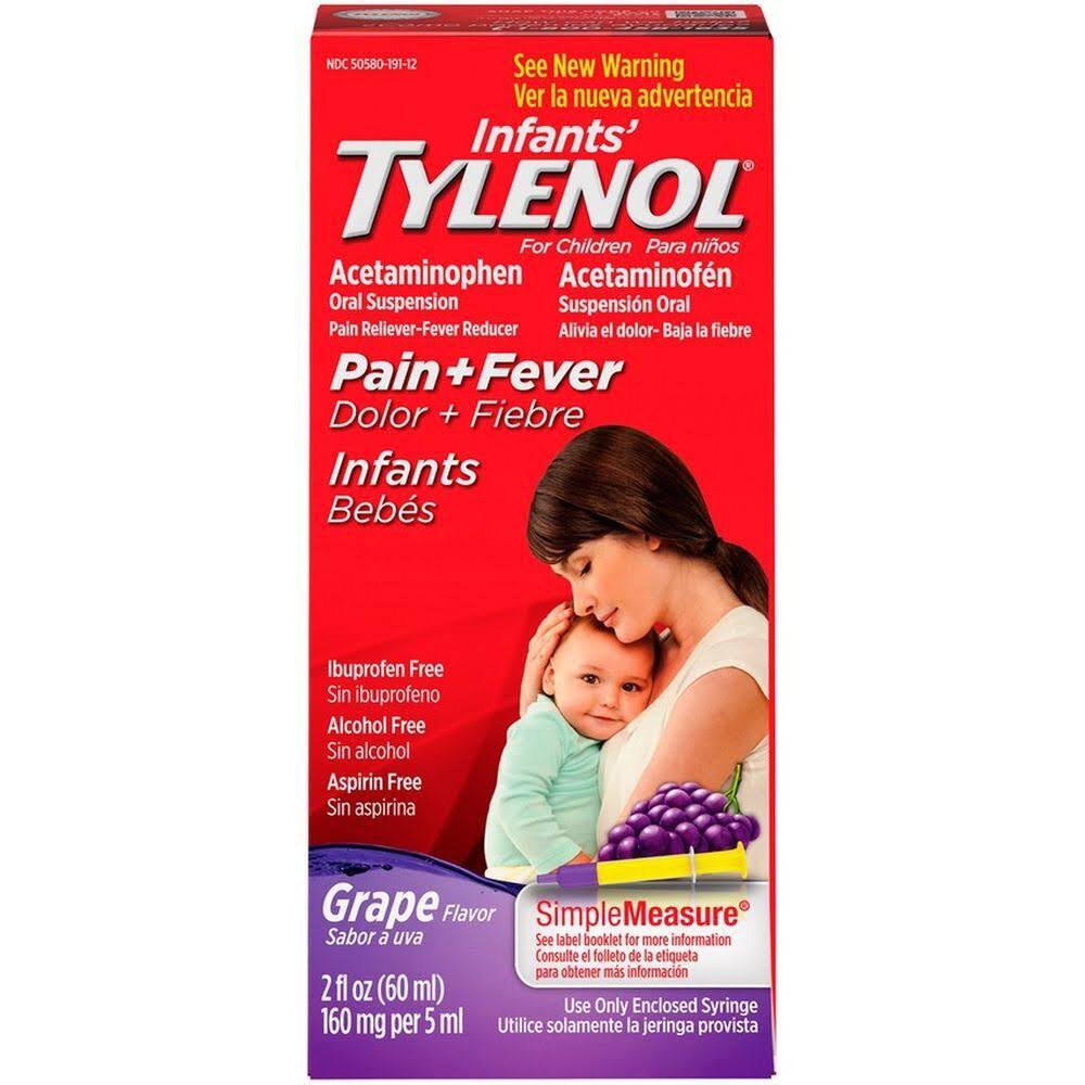 Tylenol Infants' Acetaminophen Oral Suspension Pain + Fever For Children - Grape, 60ml