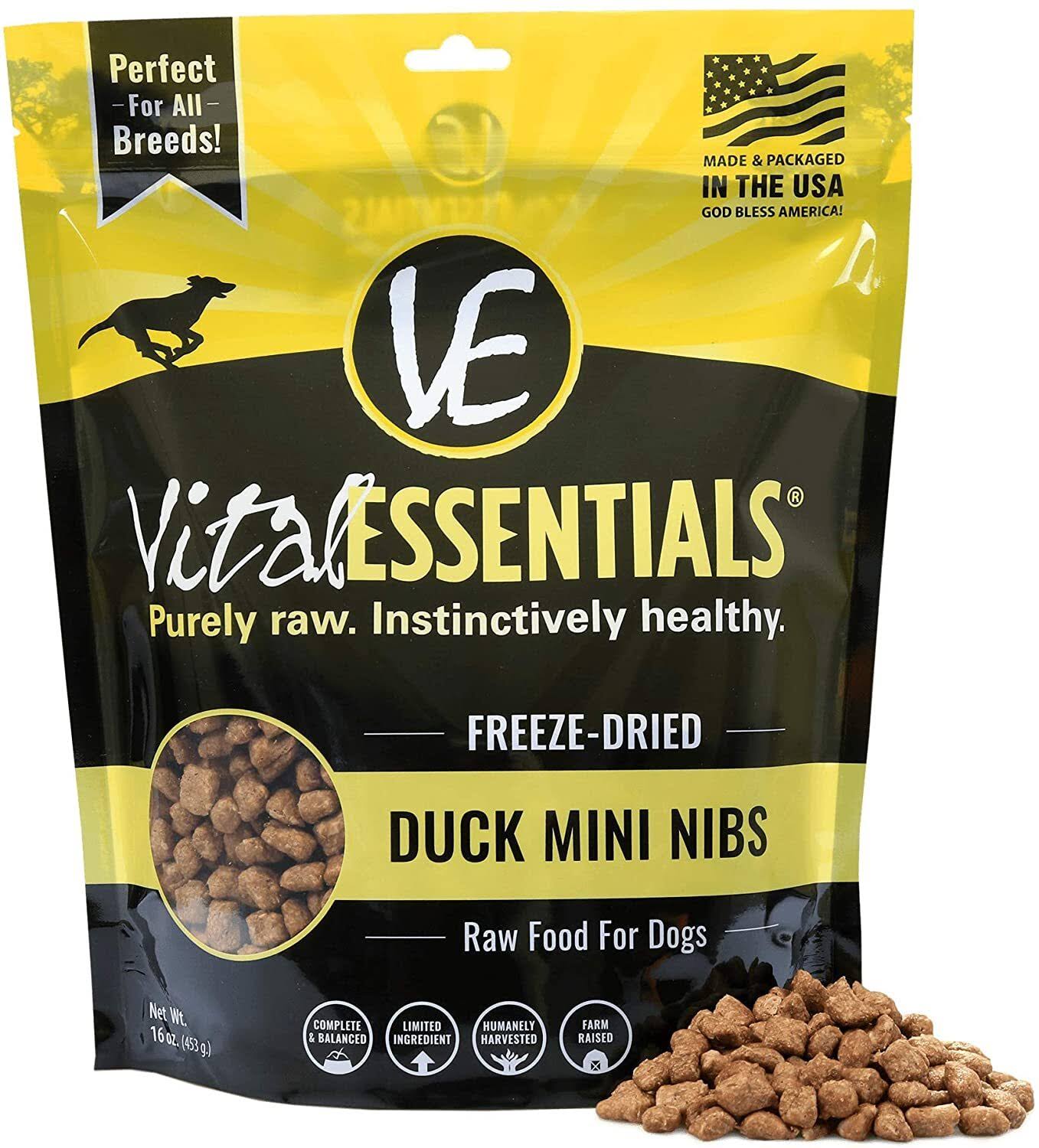 Vital Essentials Freeze-Dried Duck Mini Nibs Dog Food - 1 lb. bag