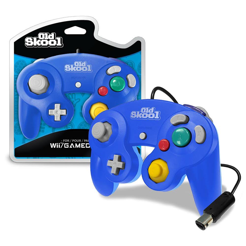 Old Skool Wired Nintendo Gamecube / Wii Compatible Controller (Blue)