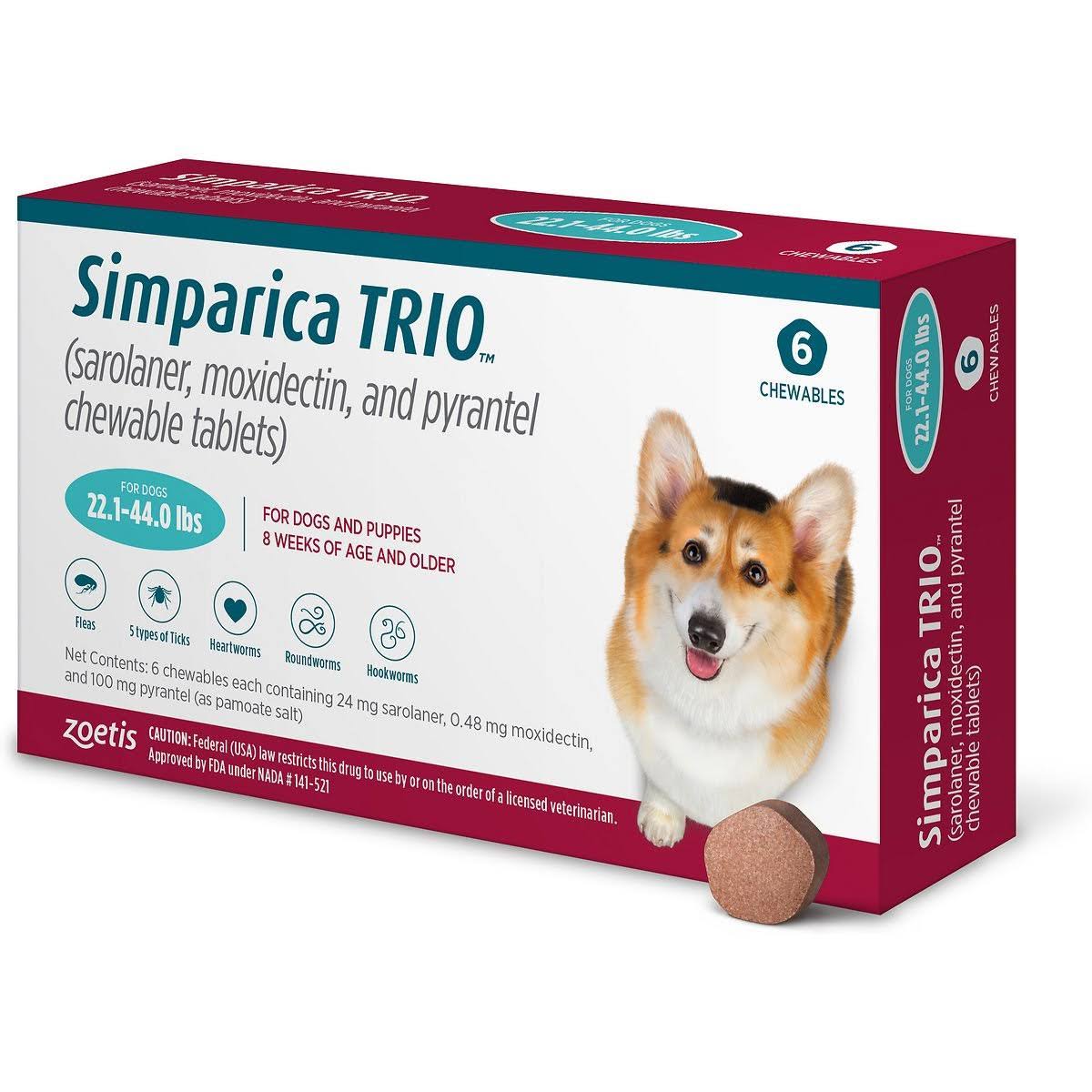 Simparica Trio Chewable Tablets 22.1-44 lbs 6 Doses