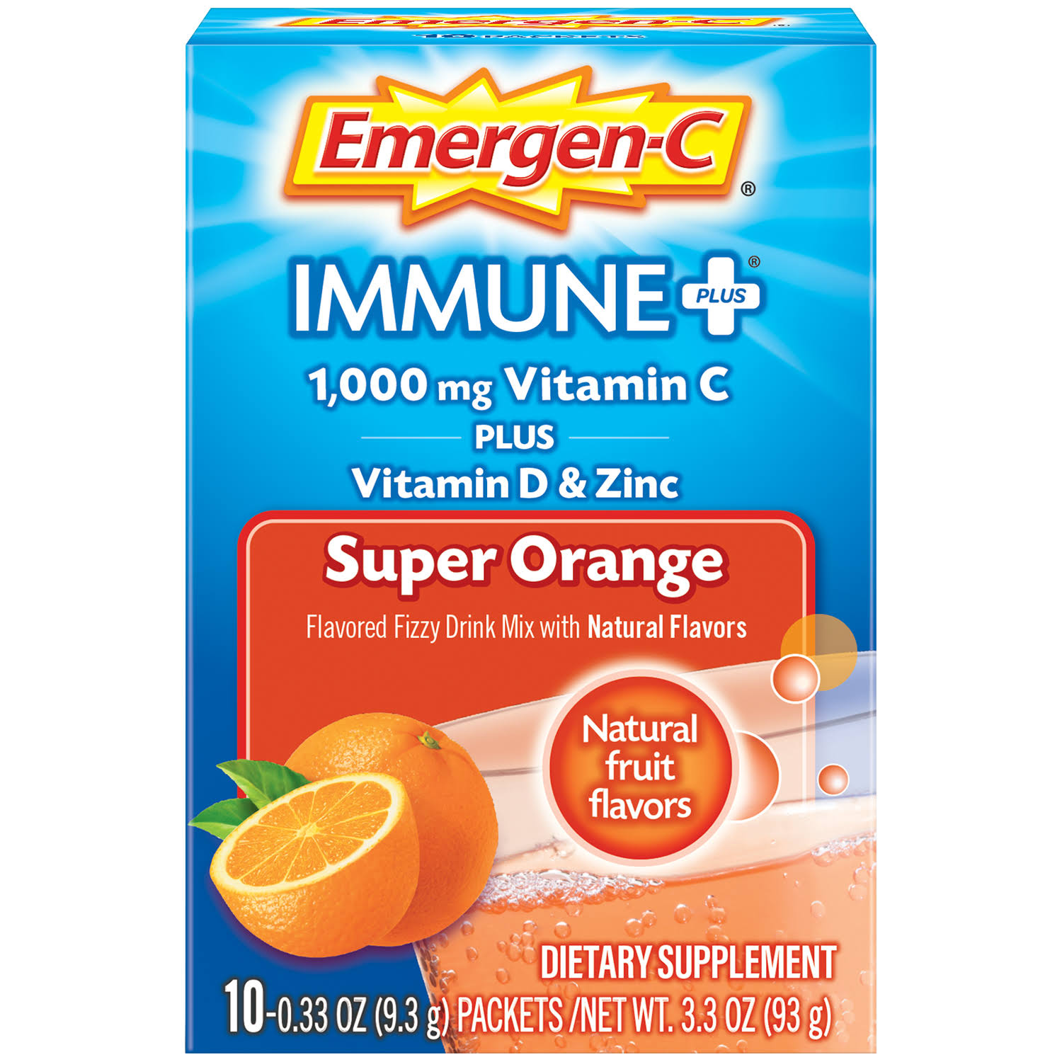 Emergen-C Immune Plus Dietary Supplement - Super Orange Flavor, 10ct