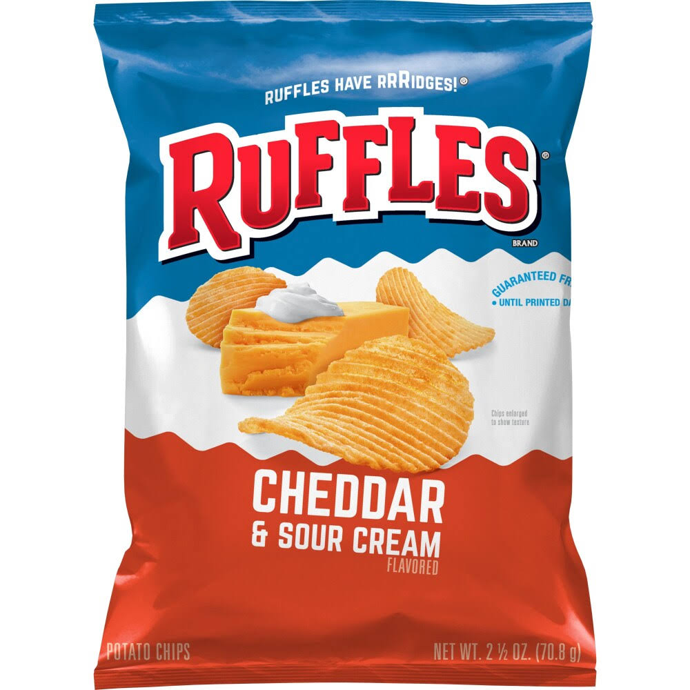 Ruffles Potato Chips, Cheddar & Sour Cream Flavored - 2.5 oz
