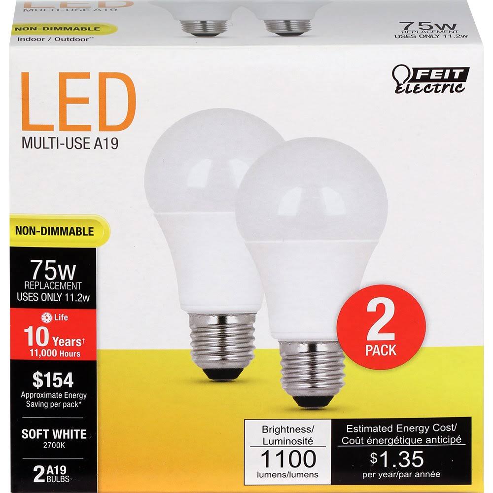 Feit Electric A19 LED Bulb - White, 75W, Pack of 2