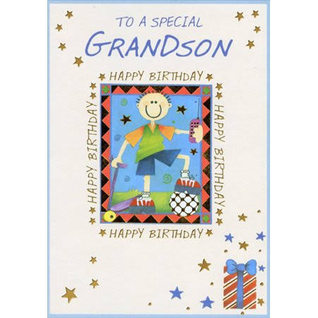 Designer Greetings Boy with Phone, Soccer Ball and Scooter Birthday Card for Teen/Teenager Grandson