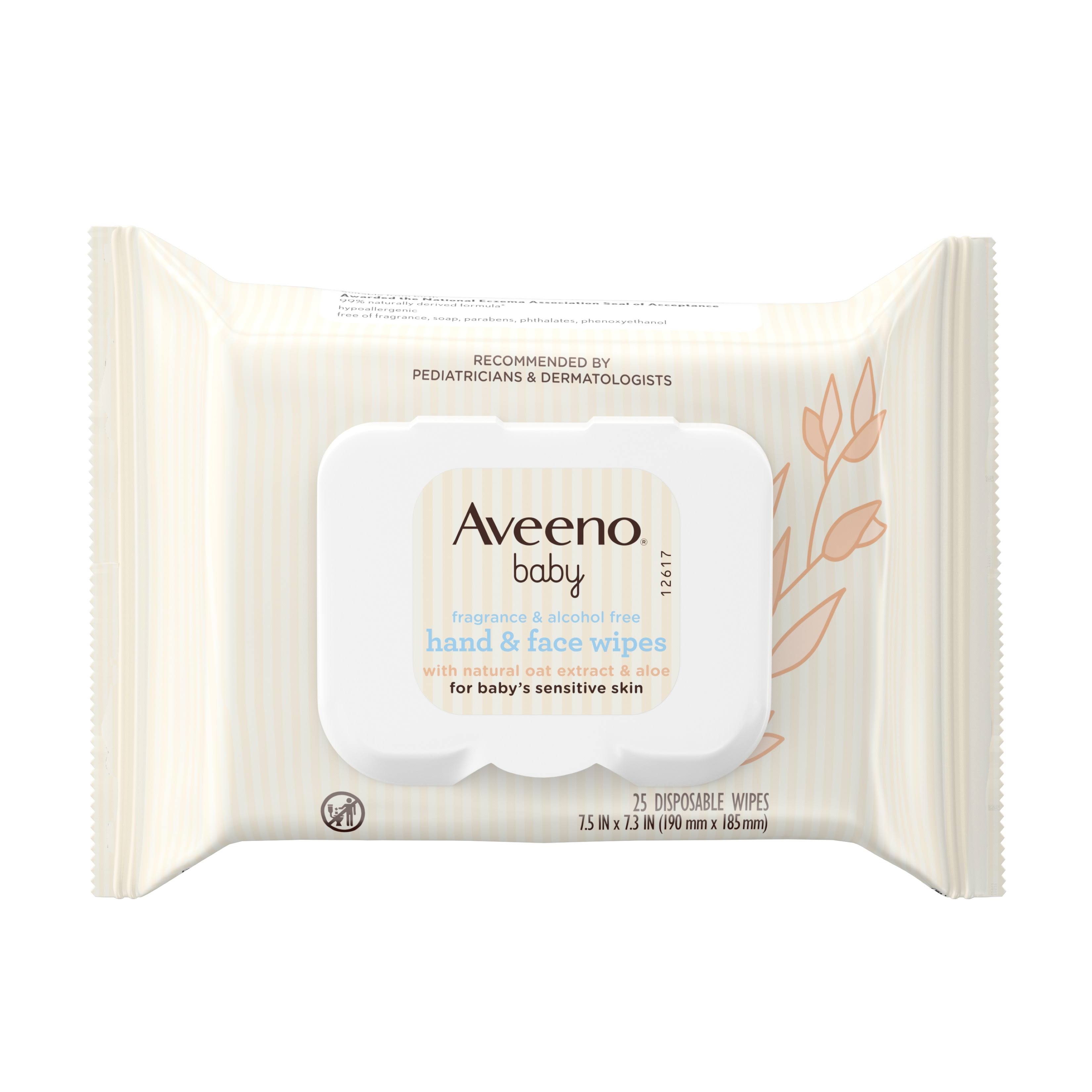 Aveeno Baby Disposable Wipes, Hand & Face - 25 wipes