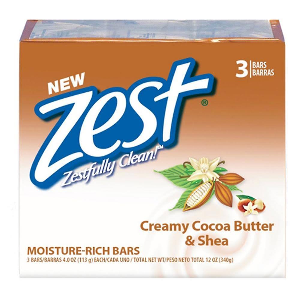 Zest Moisture Rich Bars - Creamy Cocoa Butter and Shea, 3 x 4oz