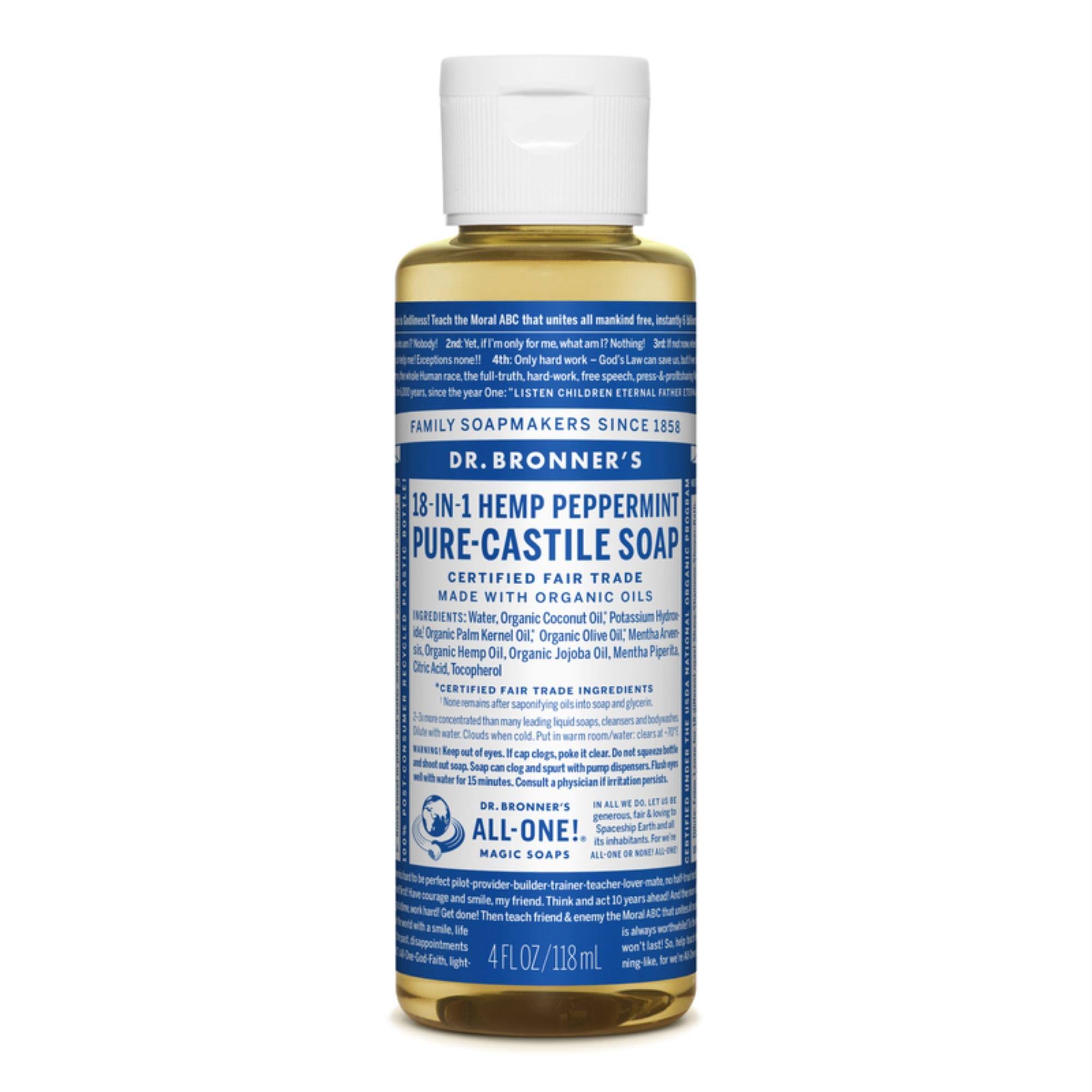 Dr. Bronners Soaps Organic Pure Castile Liquid Soap Peppermint - 4 Oz,