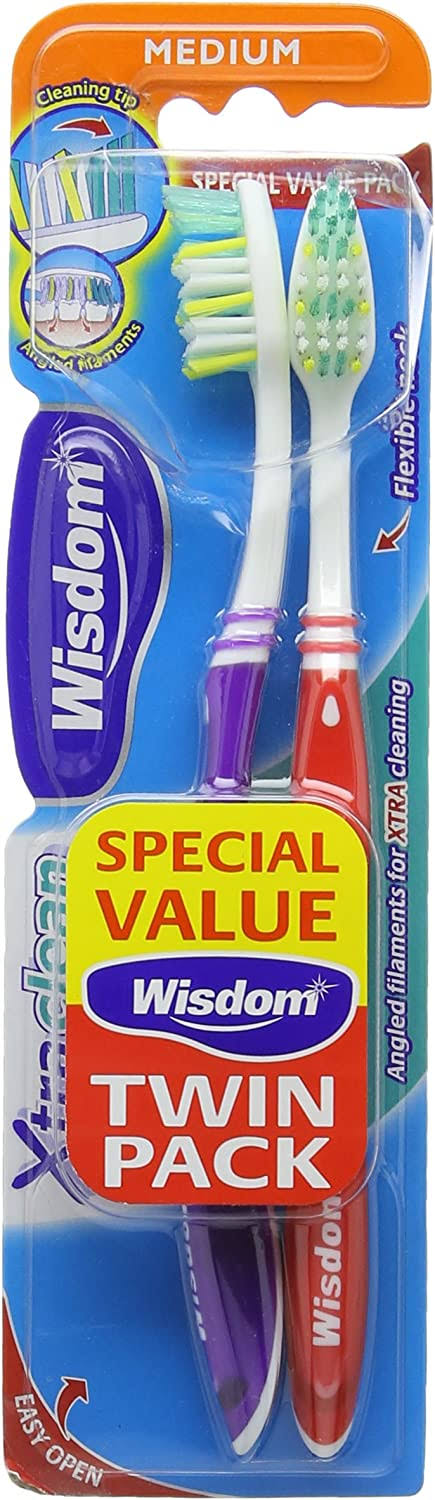 Wisdom Xtra Clean Toothbrush - Medium, x2