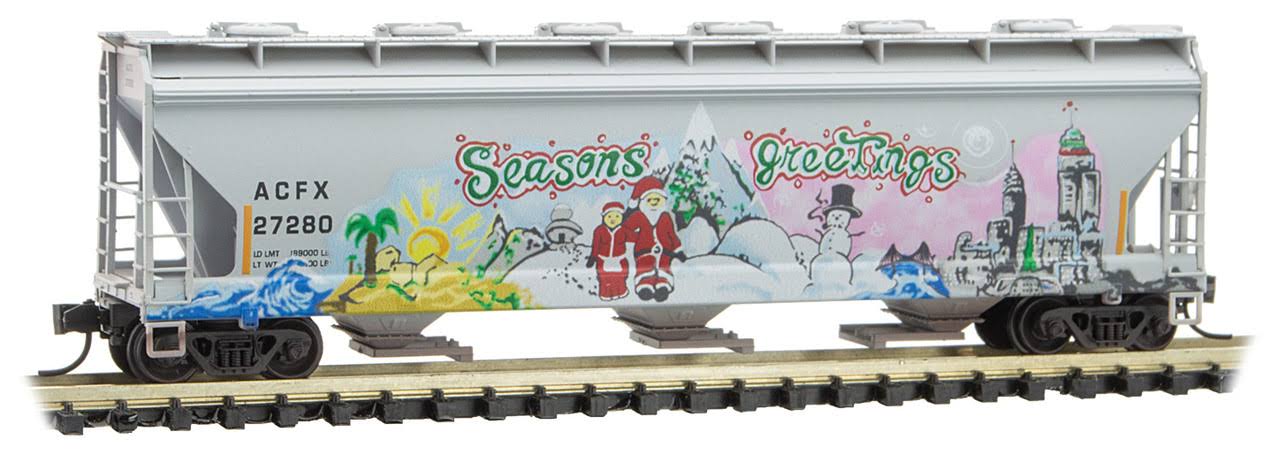 Micro-Trains MTL N-Scale 3-Bay Covered Hopper ACFX Christmas Graffiti #27280