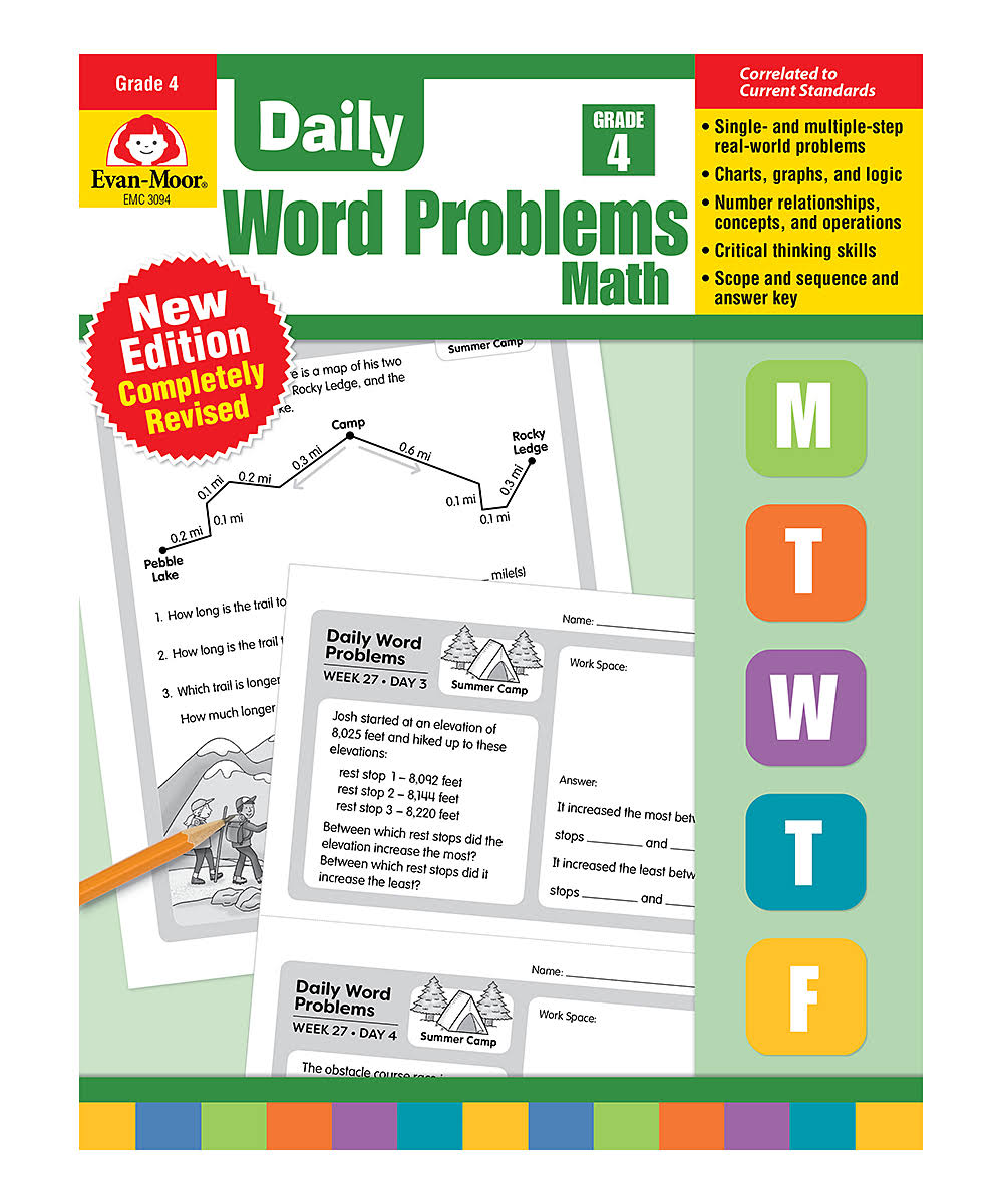 Evan-Moor Educational Publishers Educational Workbook Daily Word Problems Math Grade 4 Workbook One-Size