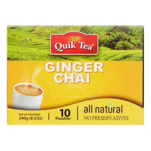 QuikTea Ginger Chai Tea Latte - 10 Count Single Box - All Natural Pres