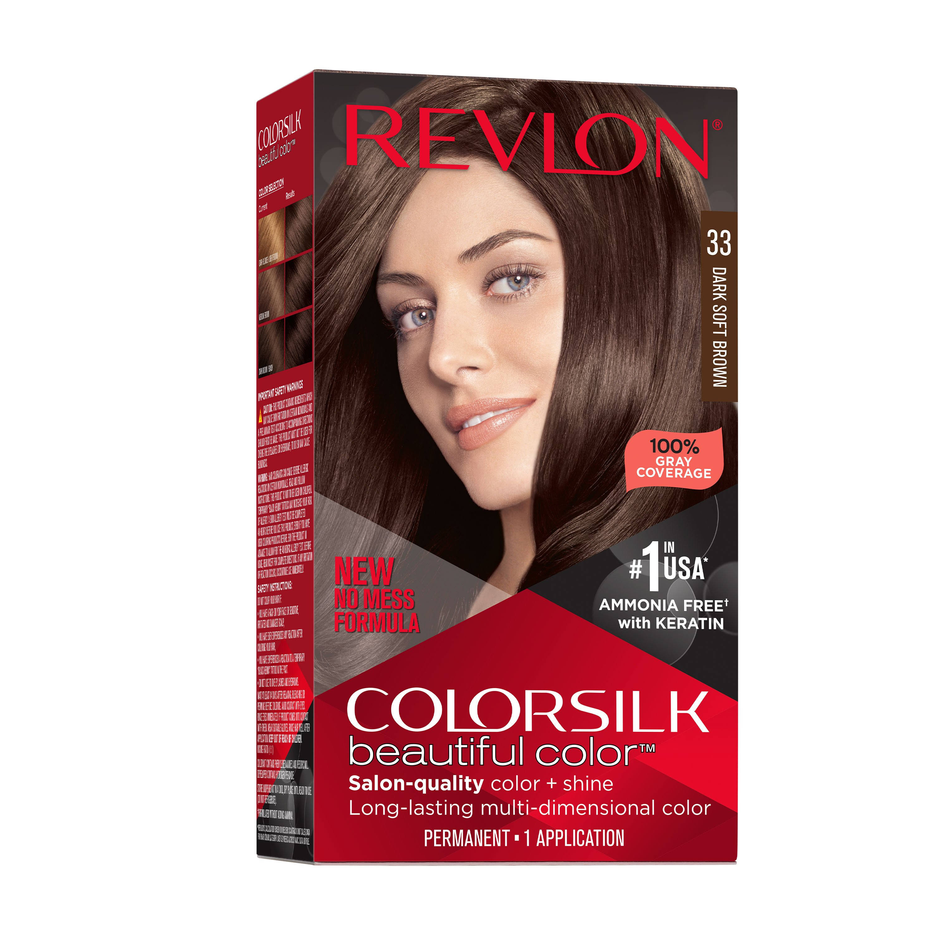 Revlon New ColorSilk Beautiful Permanent Hair Color, No Mess Formula, 33 Dark Soft Brown, 1 Pack