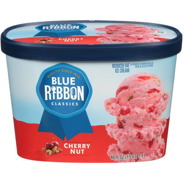 Blue Ribbon Classics Ice Cream, Reduced Fat, Cherry Nut - 48 fl oz