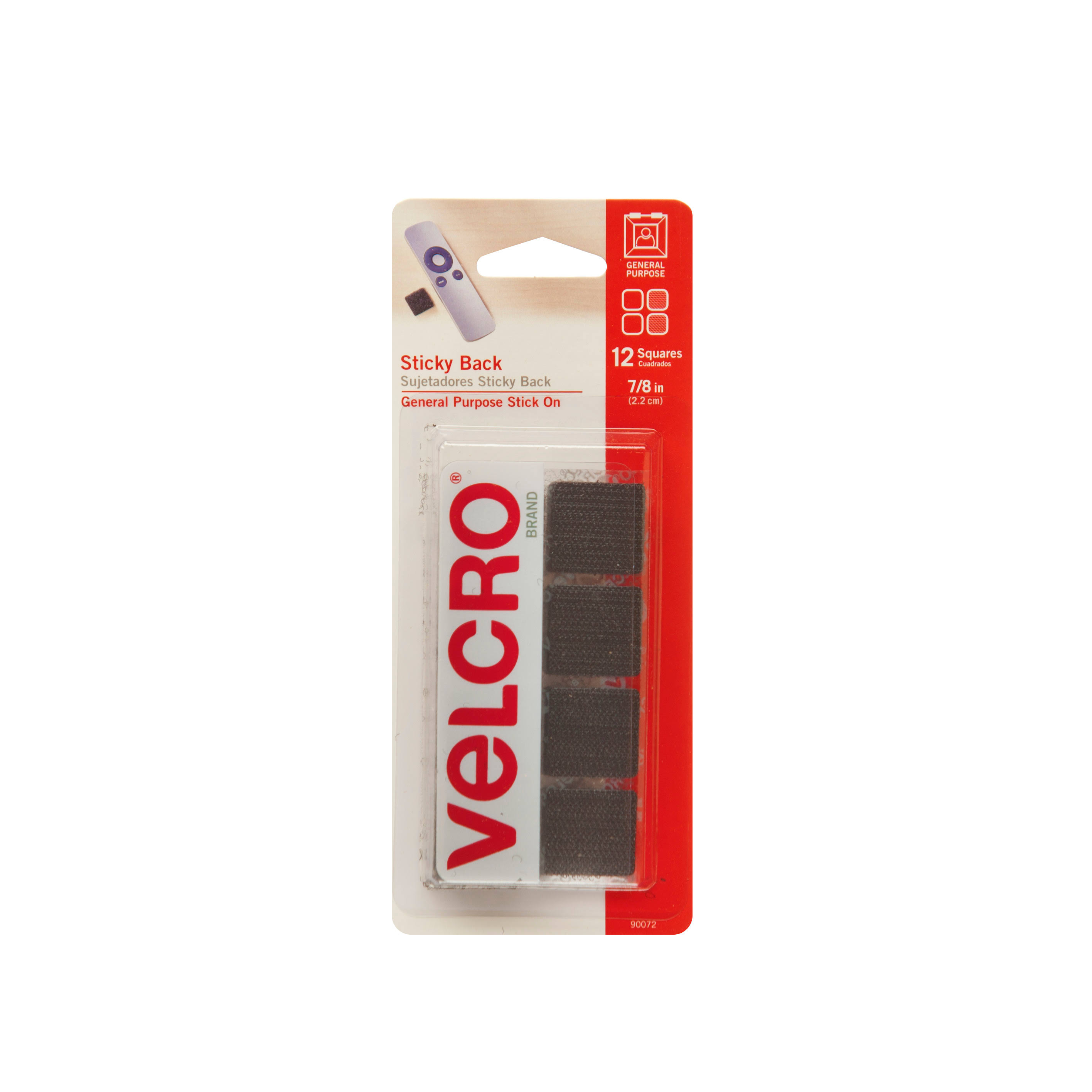 Velcro Sticky-Back Hook and Loop Square Fasteners on Strips - 7/8", Black, 12pc