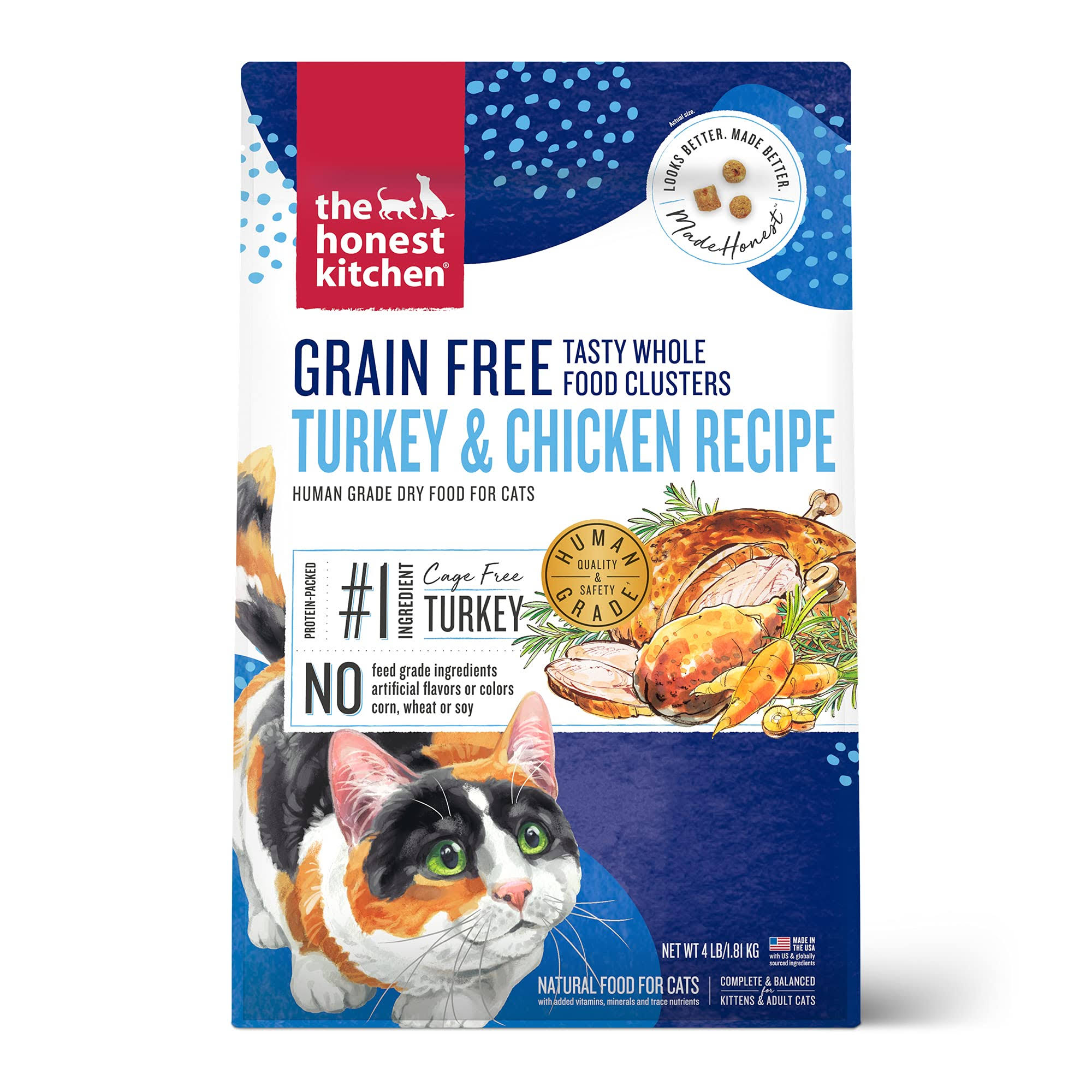 The Honest Kitchen Grain-Free Turkey & Chicken Clusters Dry Cat Food 4lb