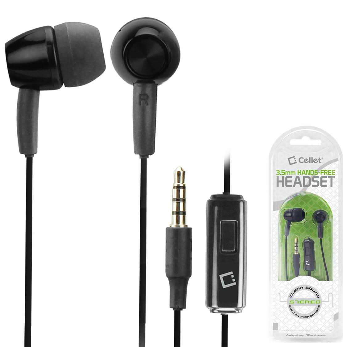 Cellet 3.5mm Hands Free Stereo Earphones with Microphone - Black