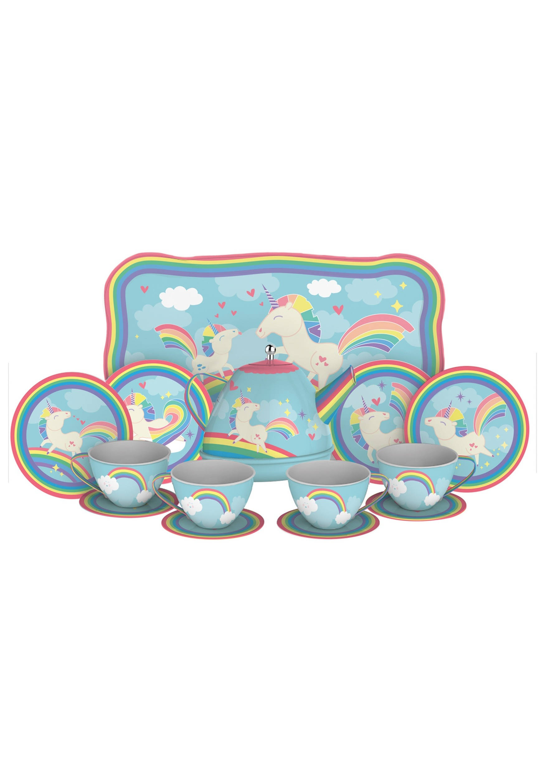 Schylling Unicorn Play Tea Toyset - Child Size Teacups, Saucers, and Serving Tray