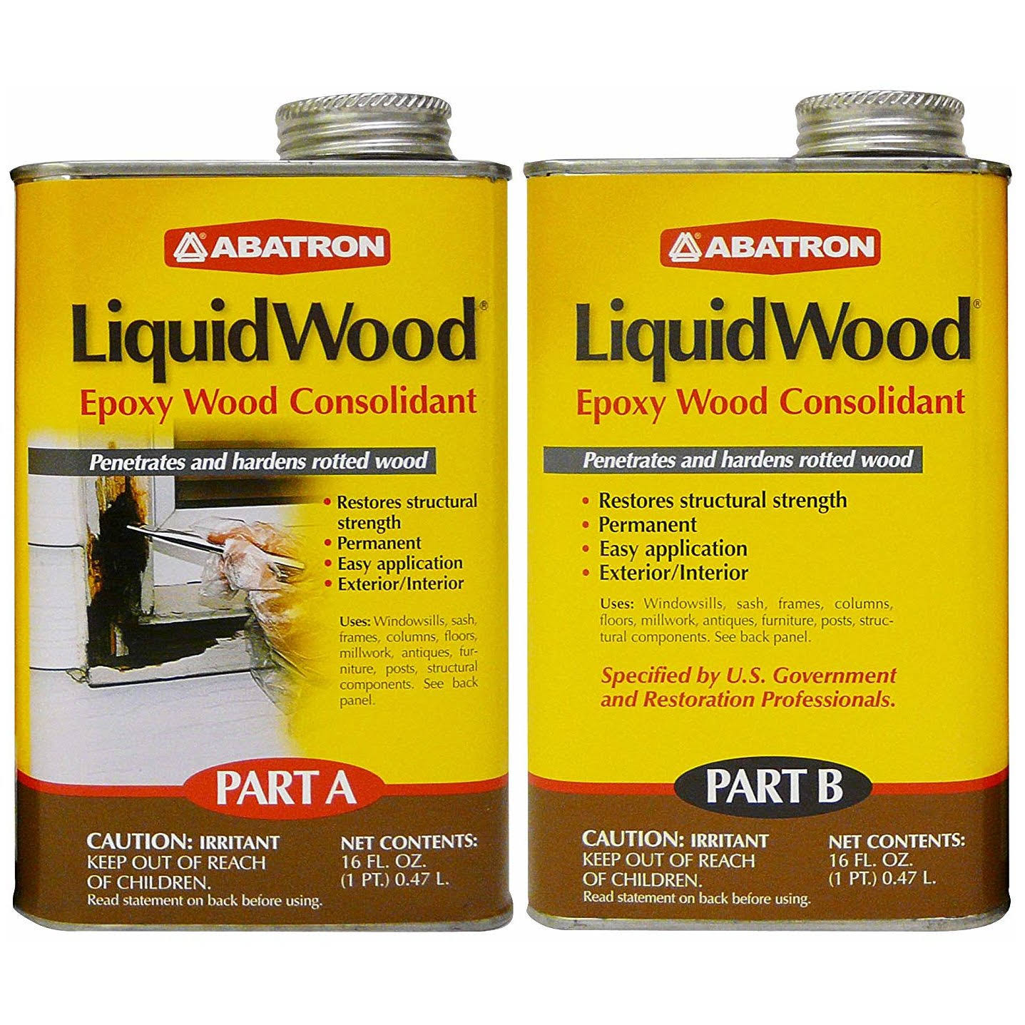 Abatron LiquidWood 2 Pint Kit, Two Part Structural Epoxy Wood Hardener and Consolidant Resin.