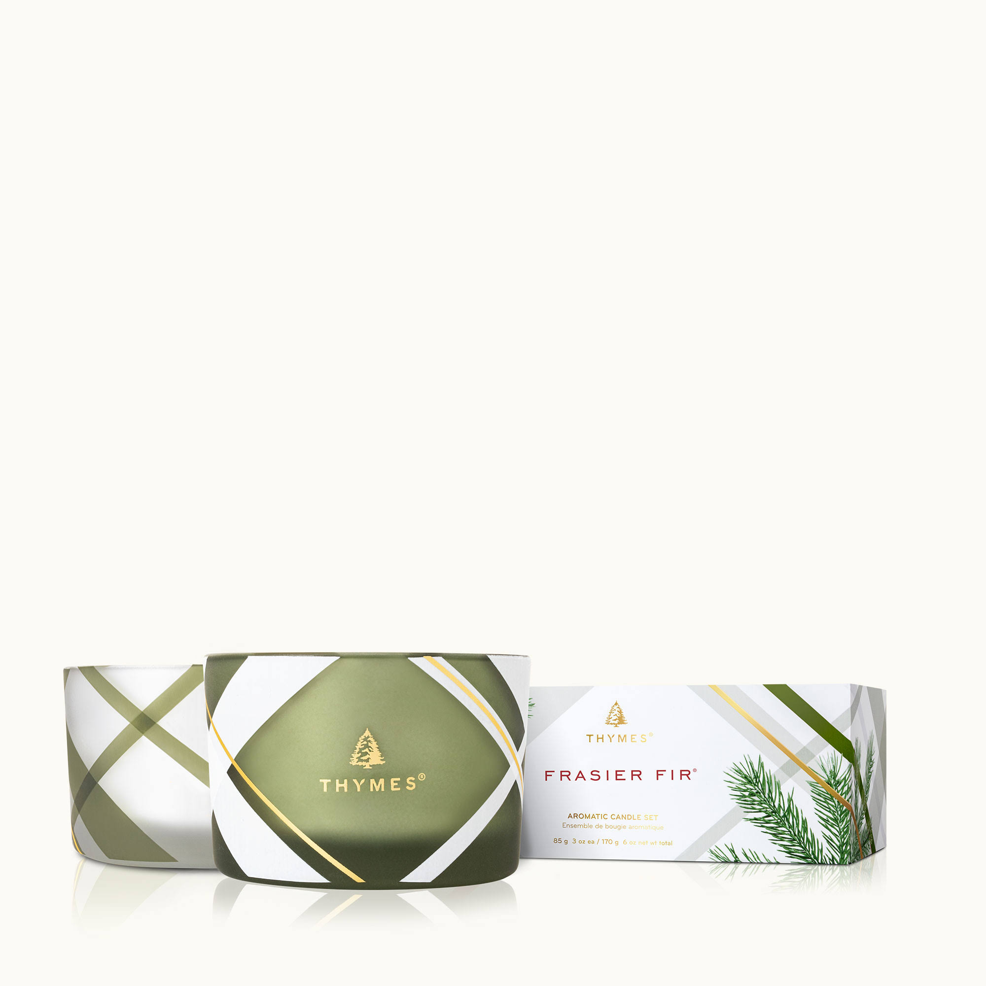 Thymes Frosted Plaid Poured Candle Set Frasier Fir