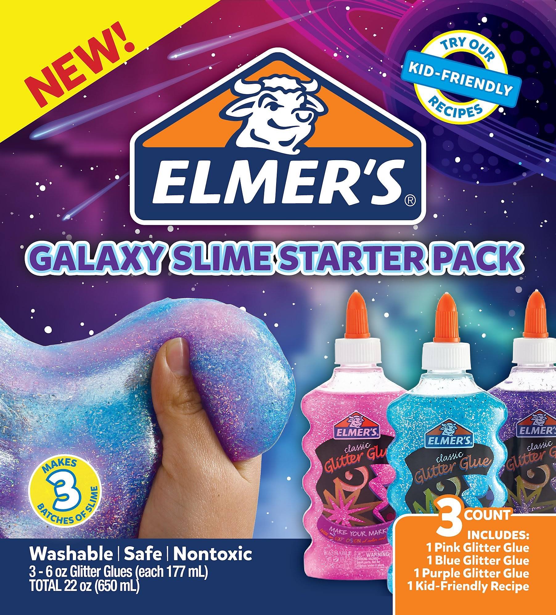 Elmer's Galaxy Slime Starter Kit - Purple, Pink & Blue Glitter, 3pk