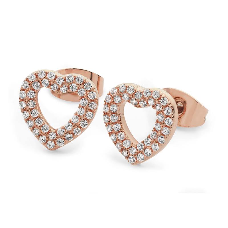 Double Pave Heart Earrings Rose Gold