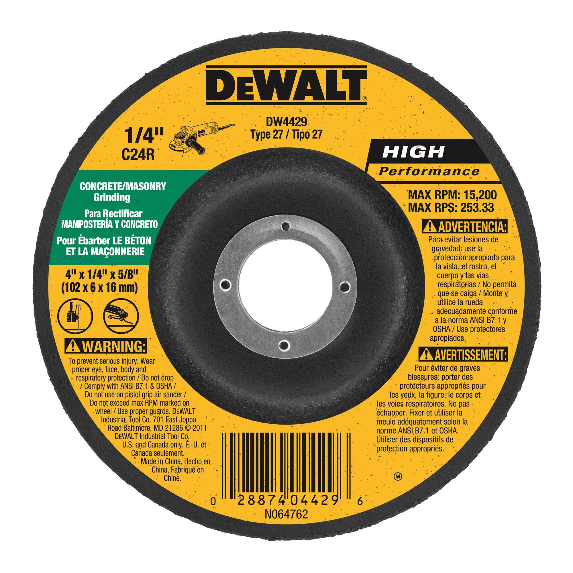 DEWALT Concrete and Masonry Grinding Wheel - 4-1/2" x 1/4" x 7/8"