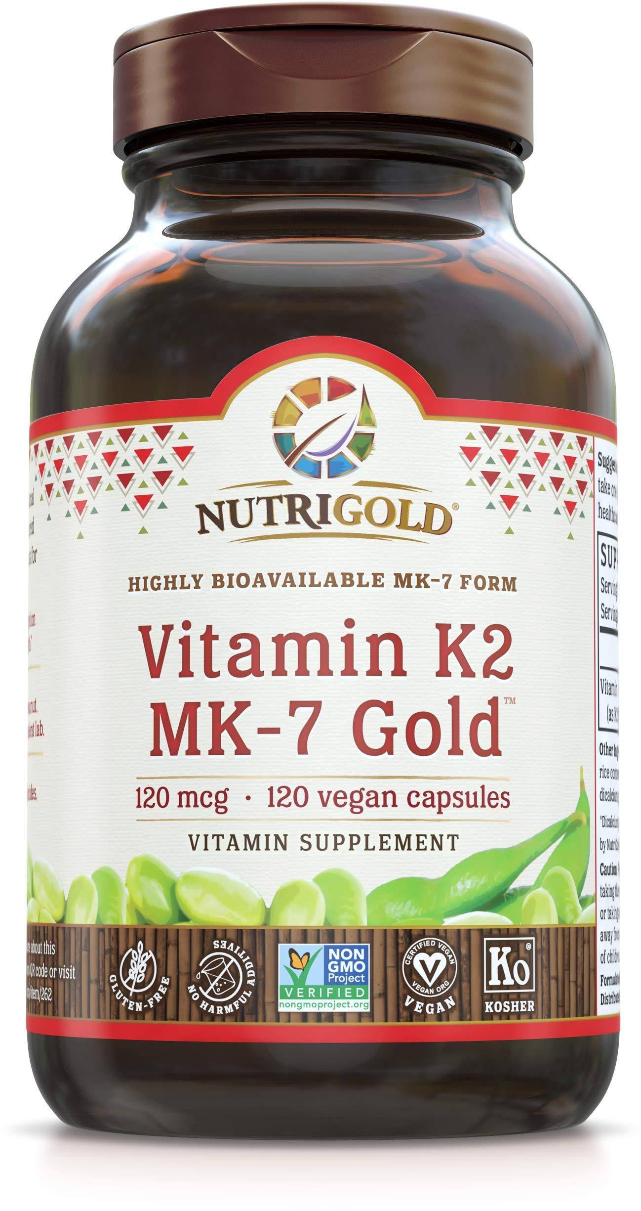 Nutrigold Vitamin K2 Mk-7 Gold Supplement - 100mcg, 120 Vegetarian Capsules