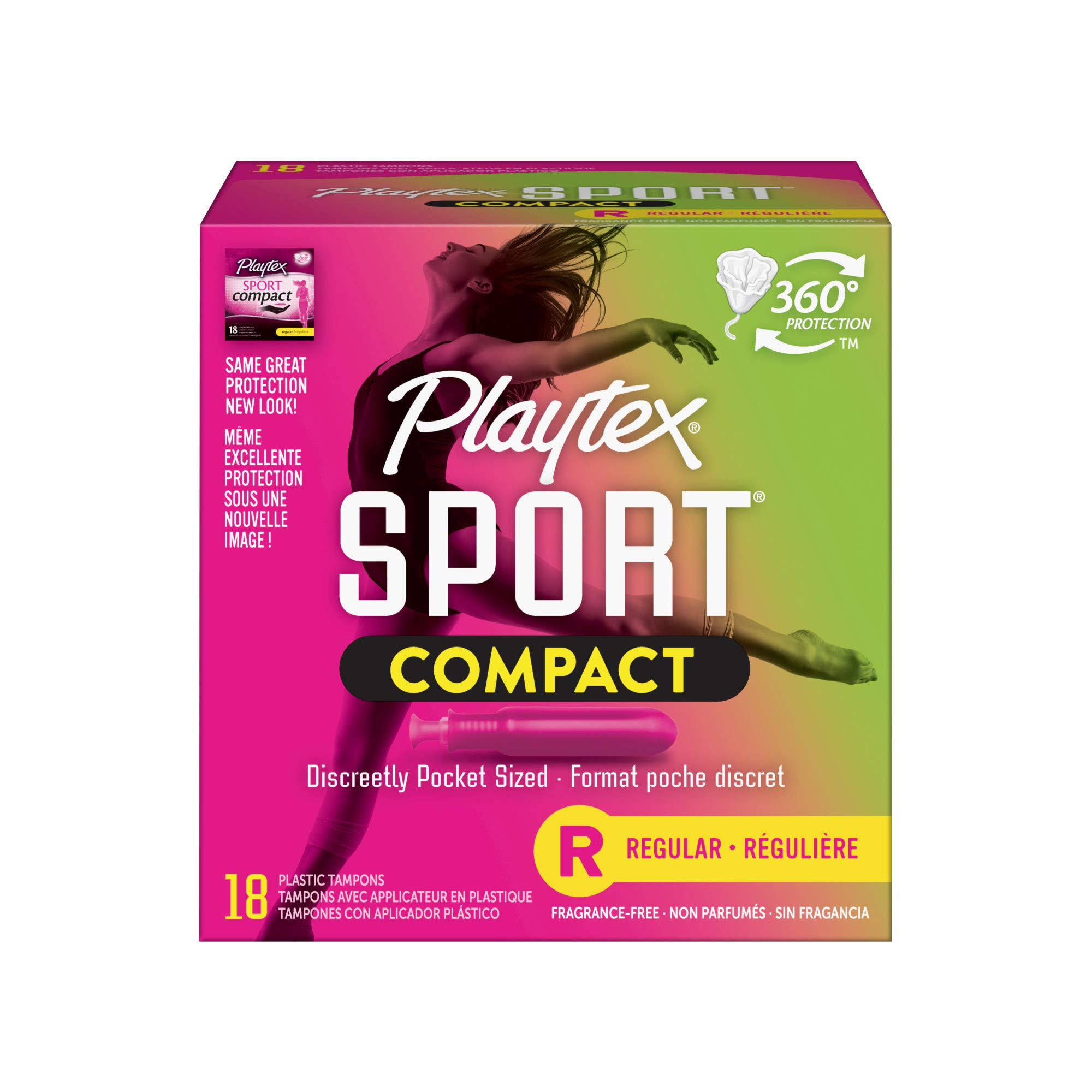 Playtex Sport Compact Tampons - Regular, Unscented, 18ct