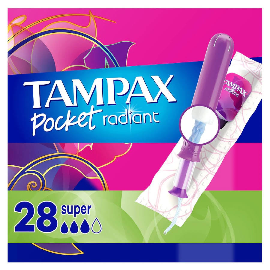 Tampax Pocket Radiant Tampons, Compact, Super Absorbency, Unscented - 28 tampons