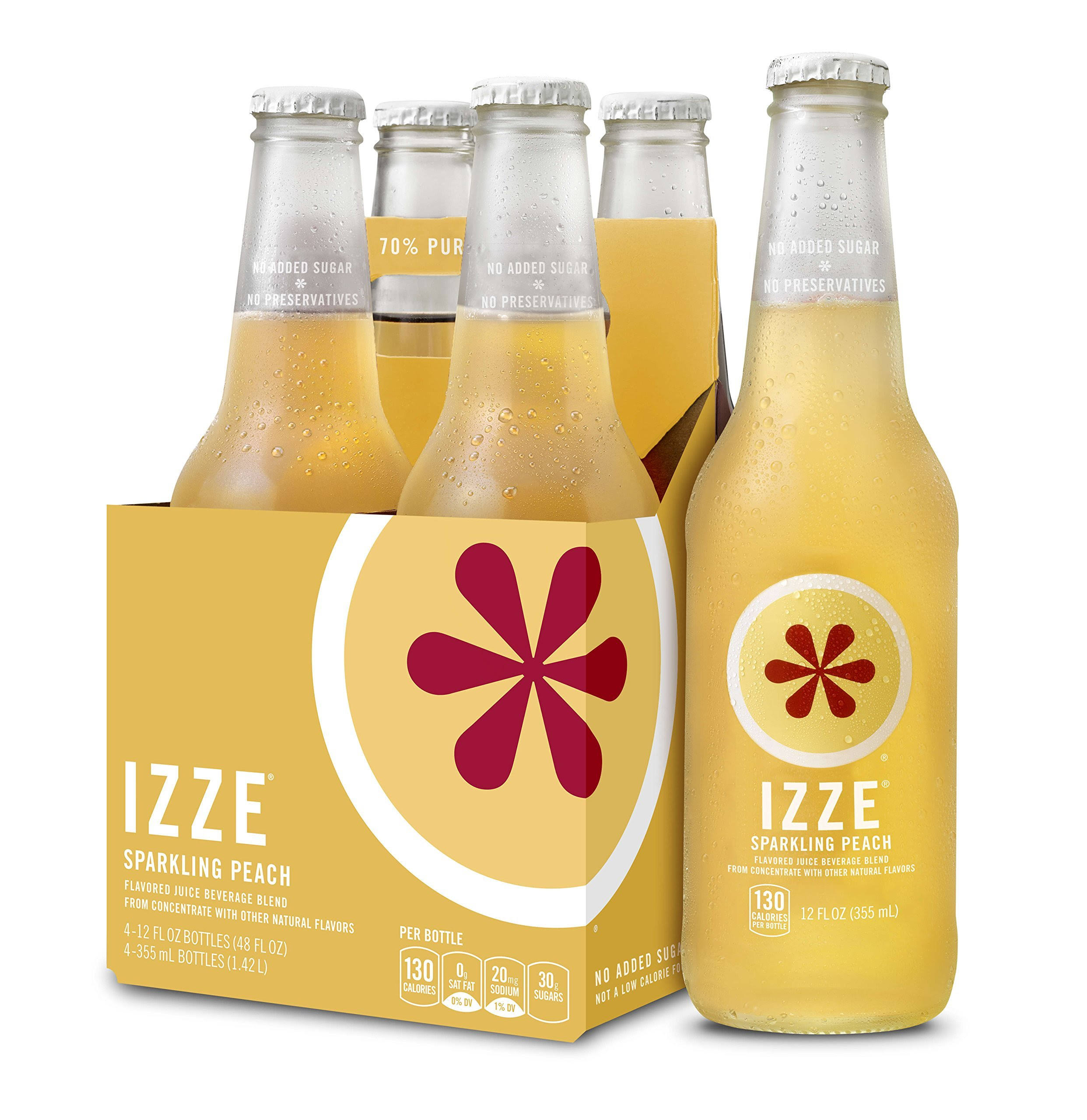 IZZE Sparkling - Peach Juice, 4 Count, 12oz
