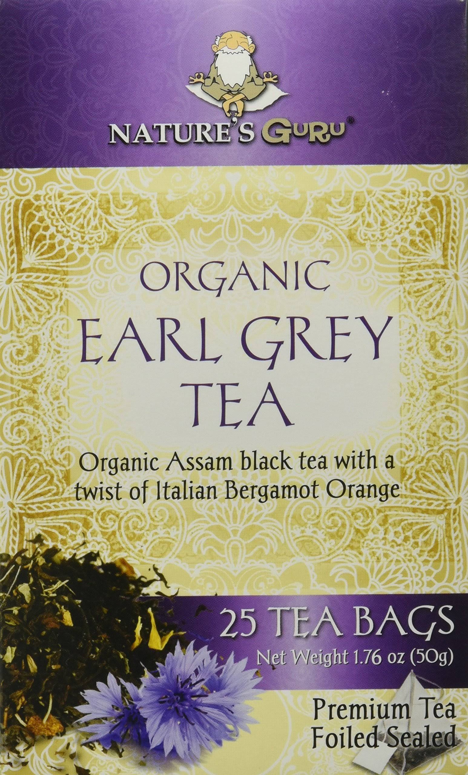 Nature's Guru Organic Whole Leaf Black Tea Earl Grey 25 Count Individu