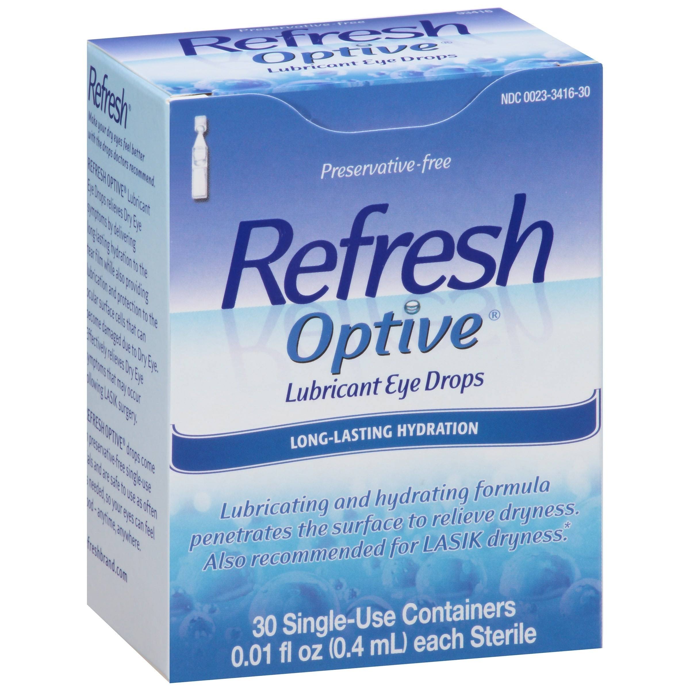 Refresh Optive Long-Lasting Hydration Lubricant Eye Drops - 0.01 fl oz, x30