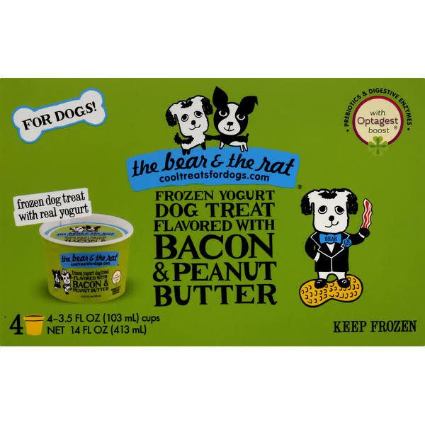 The Bear & The Rat Dog Treat, Frozen Yogurt, Bacon & Peanut Butter - 4 pack, 3.5 fl oz cups