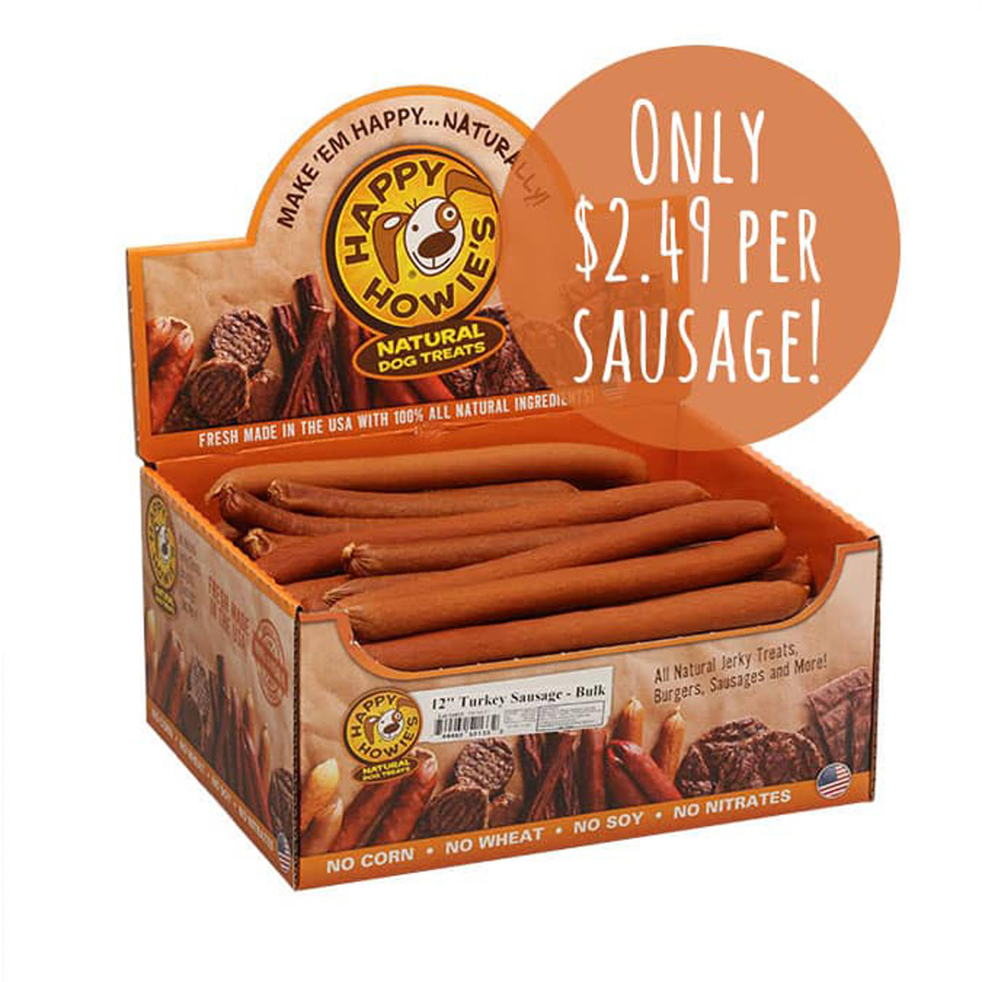 Happy Howie Dog Turkey Sausage 12-Inch, 36-Pack