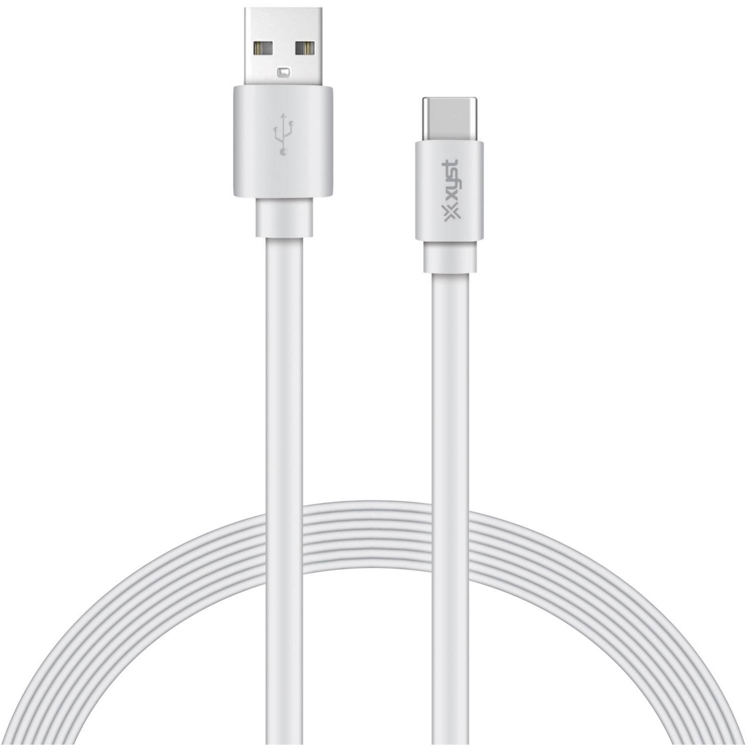 Xyst Charge and Sync USB to USB-C Flat Cable, 4 ft. (White)