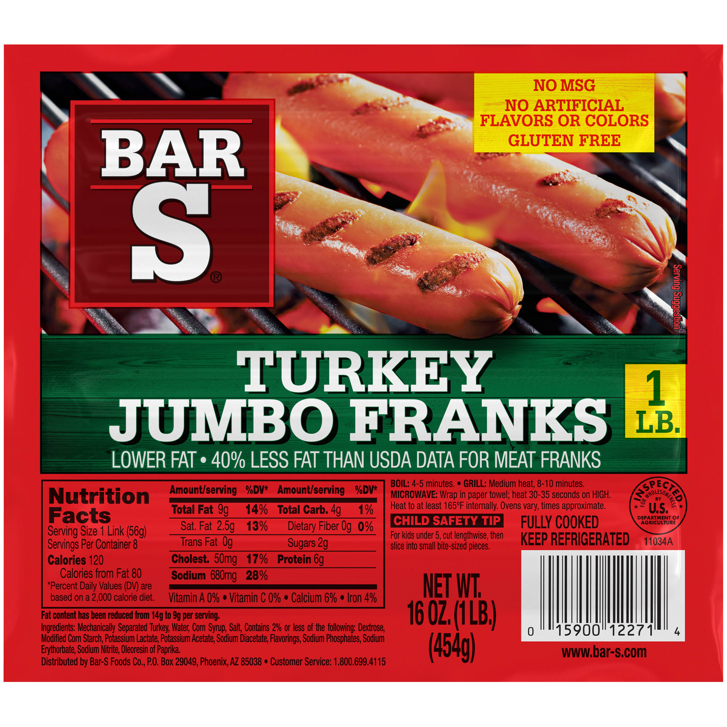 Bar-S Jumbo Franks - Turkey, 16oz