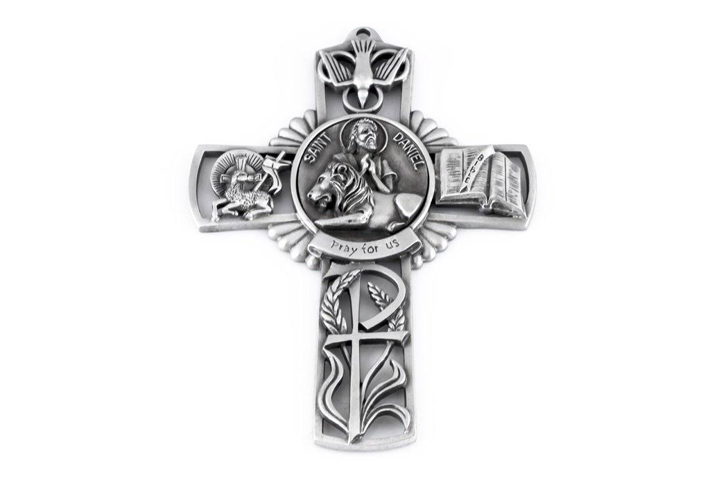 Pewter Catholic Saint St Daniel Pray for US Wall Cross, 13cm | Decor | Delivery Guaranteed | 30 Day Money Back Guarantee | Best Price Guarantee