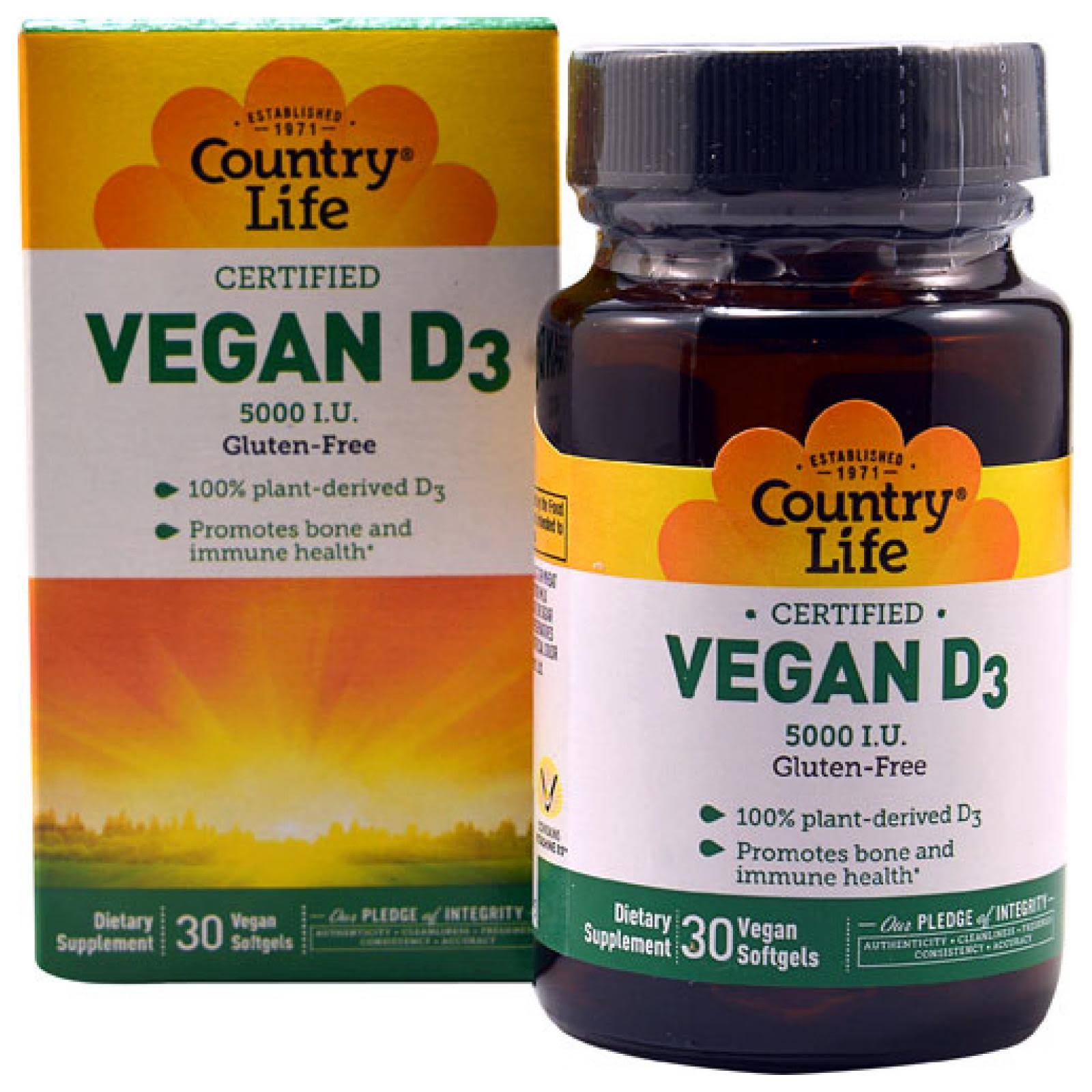 Country Life Vegan D3 Dietary Supplement - 30 Vegetarian Softgels