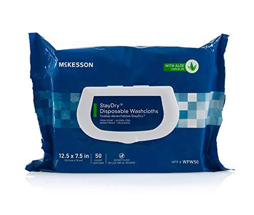 McKesson StayDry Disposable Washcloths with Aloe, 100 Count, 2- Ply Pr