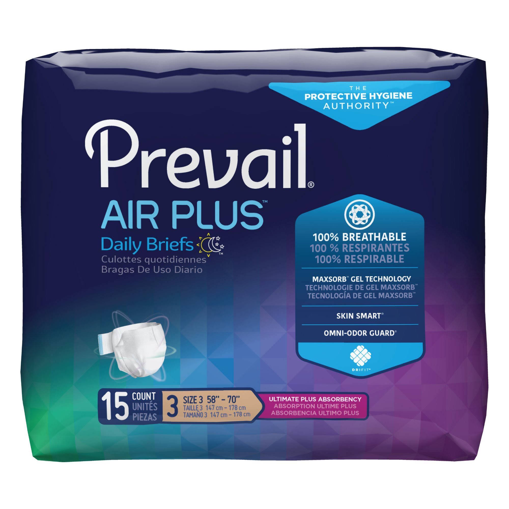 Prevail Unisex Breezers Absorbency Incontinence Briefs - Size 3, 15ct