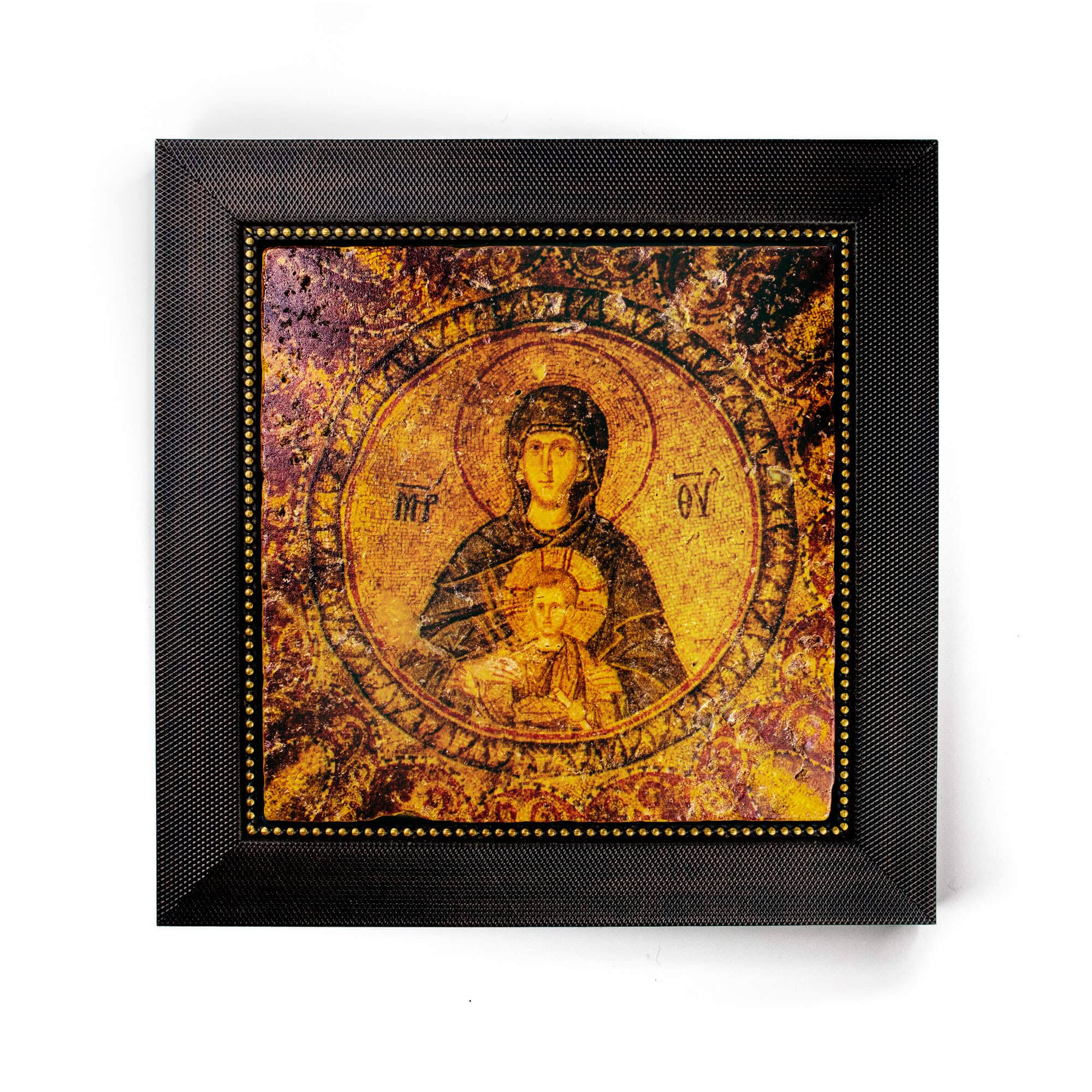 Virgin Mary & Child, Framed Stone Replica of The North Dome Mosaic in The Chora Church in Istanbul, Catholic & Christian Wall Art, Ancient Byzantine