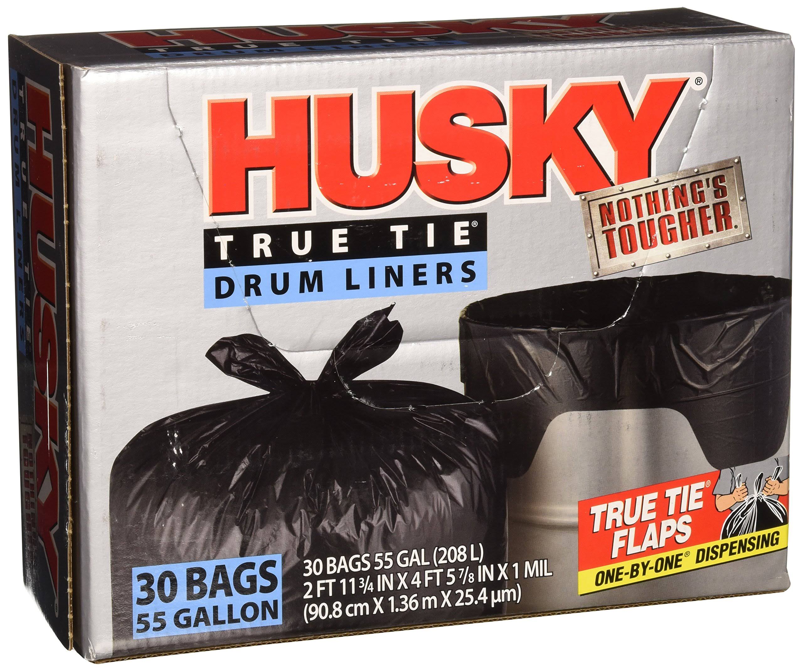 Husky True Tie Drum Liners - 30pk, 55 Gallon, Black