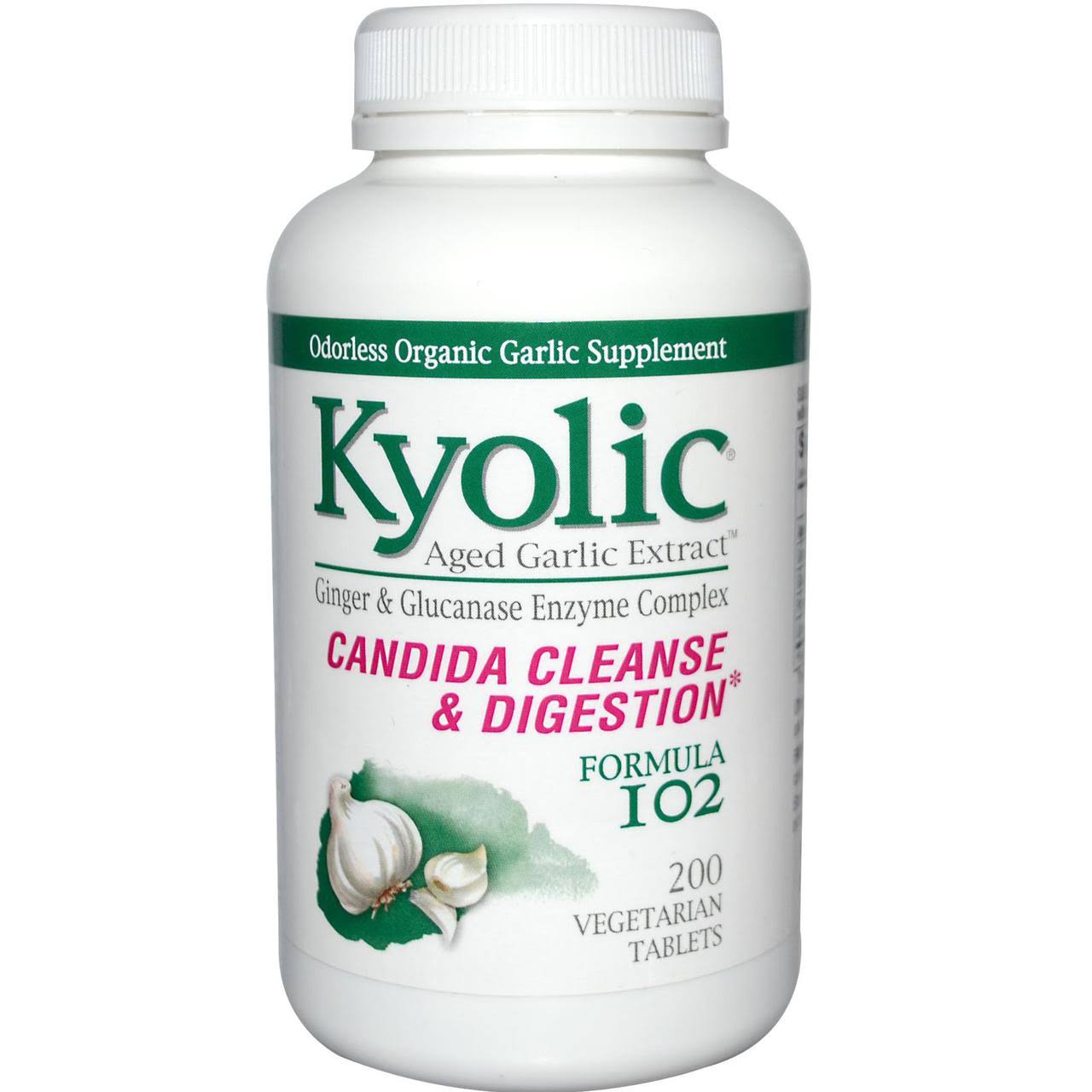 Kyolic Aged Garlic Extract Candida Cleanse and Digestion Formula Supplement - 200 Vegetarian Tablets