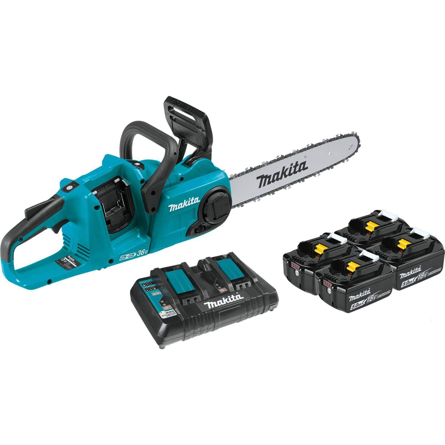 Makita Lithium-Ion Brushless Cordless Chain Saw Kit - with 4 Batteries, 5.0Ah and Charger