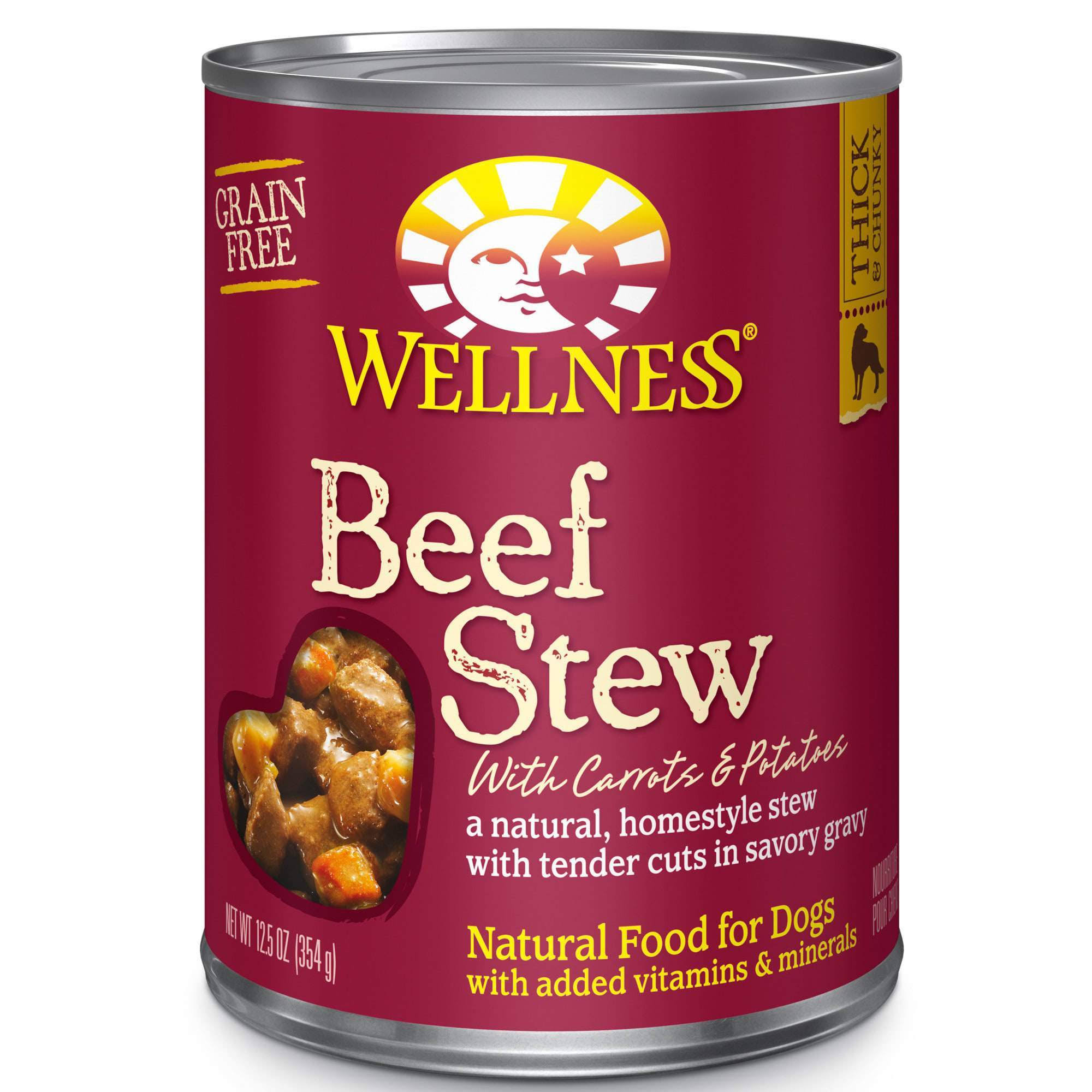 Wellness Thick & Chunky Natural Wet Grain Free Canned Dog Food - Beef Stew, 12.5oz