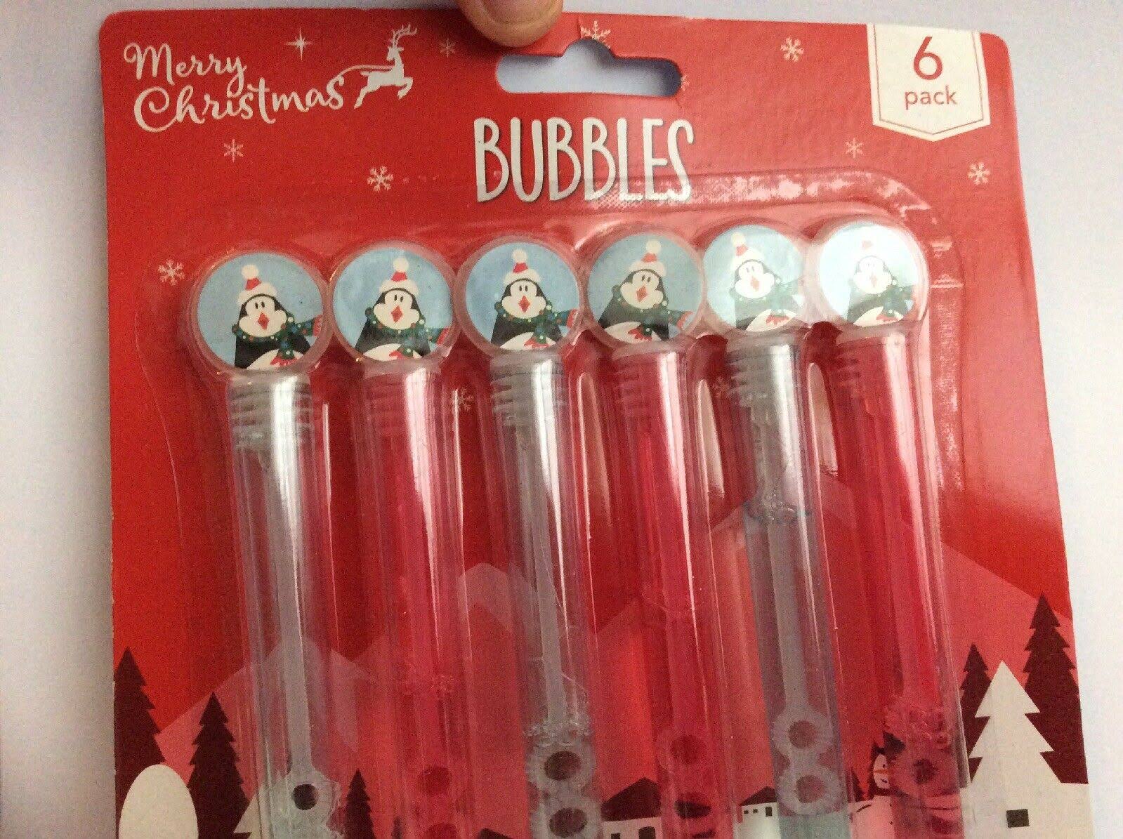 6 x Empty / Part Filled Christmas Bubble Wands Penguin Tops New