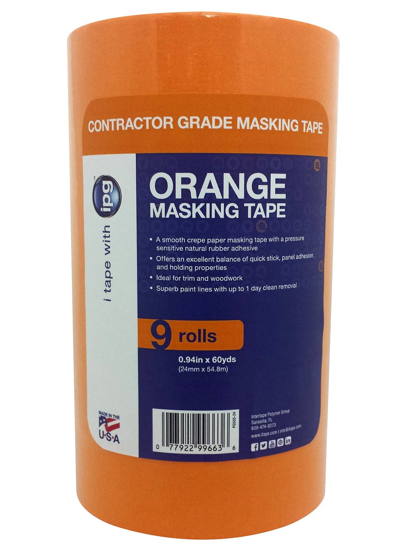 IPG Masking Tape 60 yd L 1 in W Crepe Paper Backing Orange - pack of 9 PG505-24 (99663)