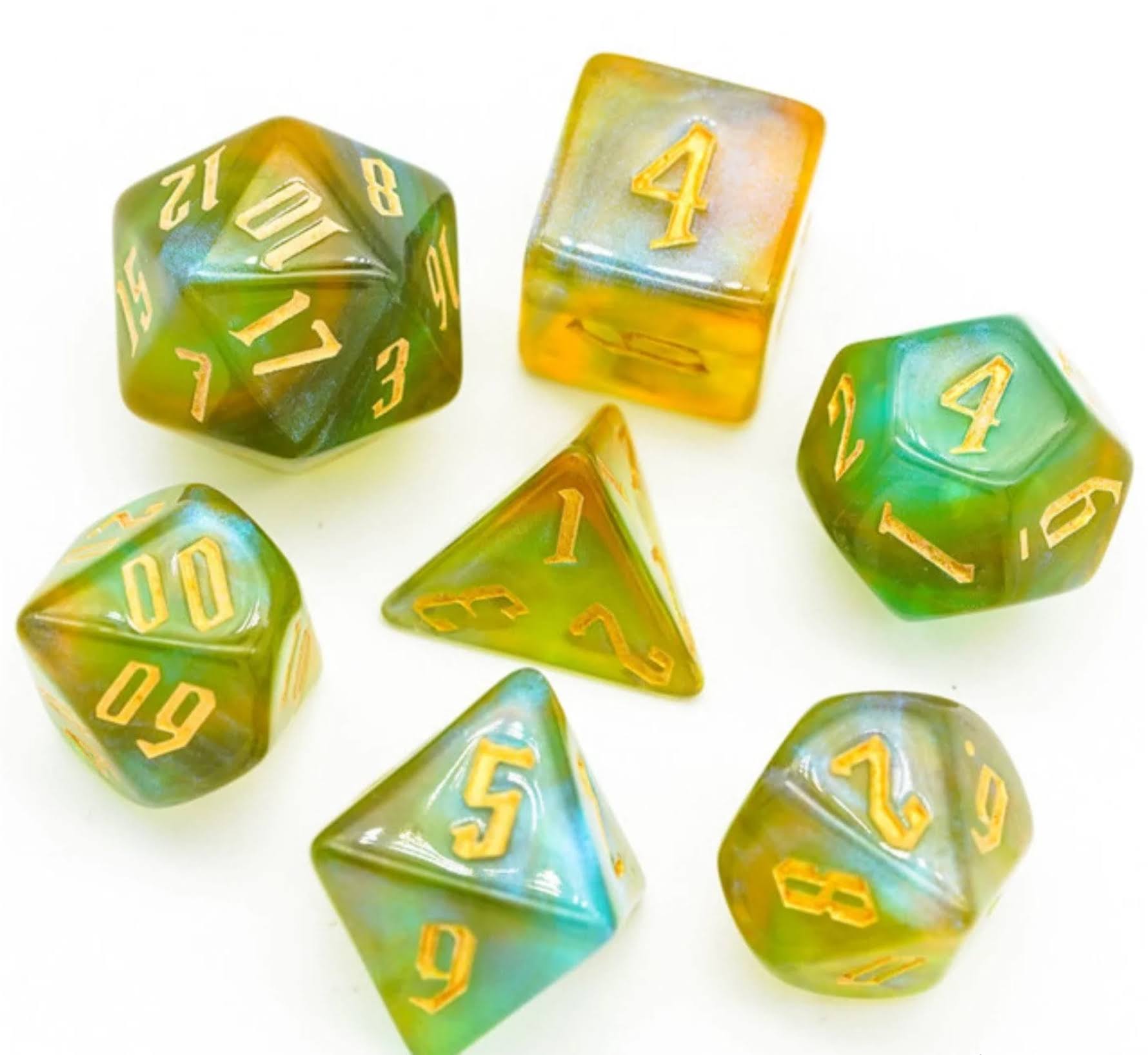 XL Poly Set - Green and Gold Spell Casting w/Gold (7)